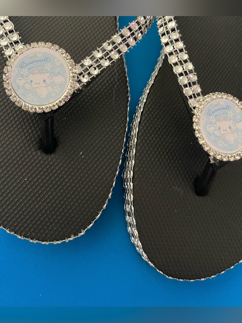 Cinnamon roll Embellished Black Flip Flops for Women